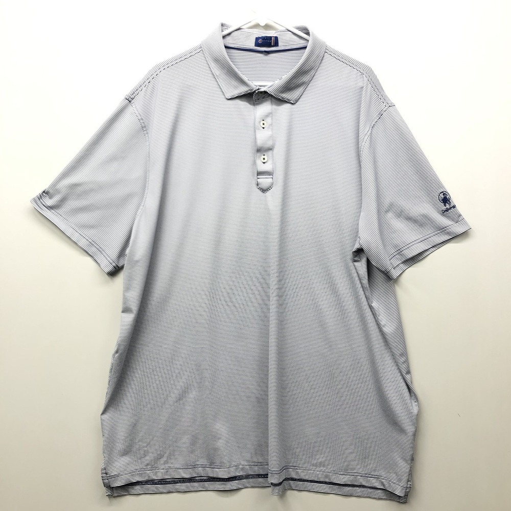 Stitch Polo Shirt Mens XXL Thin Blue Stripe Golf Short Sleeve DeBordieu Logo